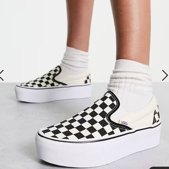 Vans Classic Slip-On Stackform Platform Checkerboard Black White Sneaker W7.5 - Picture 2 of 10
